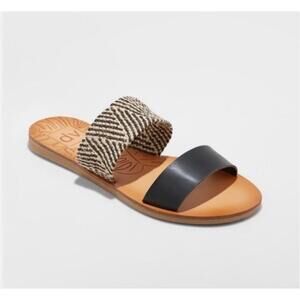 Dolce Vita Daedra‎ Woven Two Band Sandals 8.5 Black White Slip-On Boho Chic